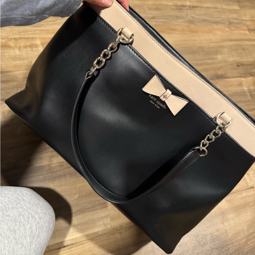 Kate Spade Black and Tan Tote with Bow Accent